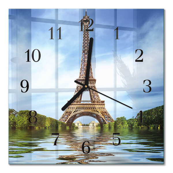 Glass wall clock square Eiffel Tower