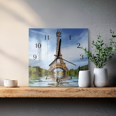 Glass wall clock square Eiffel Tower