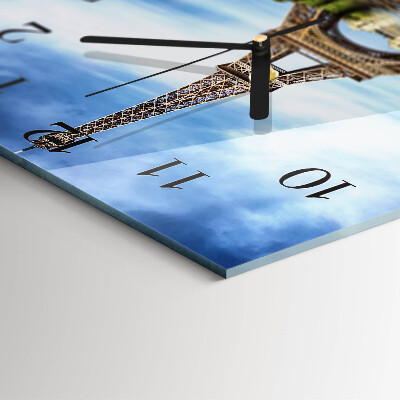 Glass wall clock square Eiffel Tower