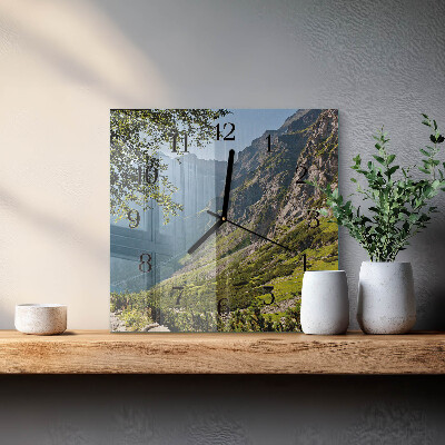 Glass clock square Mountains