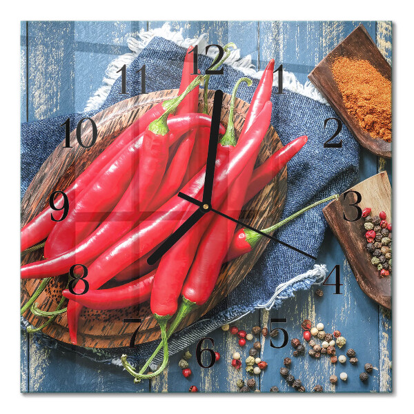 Glass clock square Chili pepper