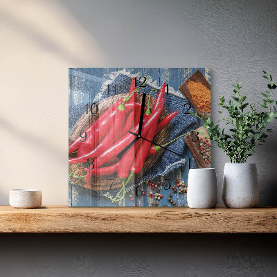 Glass clock square Chili pepper