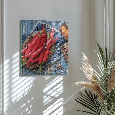 Glass clock square Chili pepper