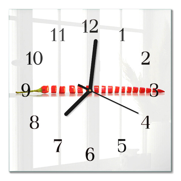 Glass wall clock square Chili pepper