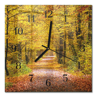 Glass wall clock square Forest path