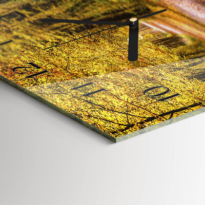 Glass wall clock square Forest path