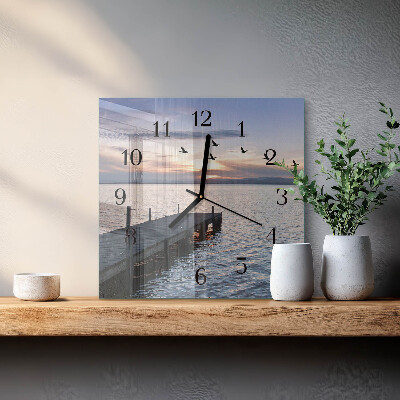 Square kitchen clock Birds by the lake