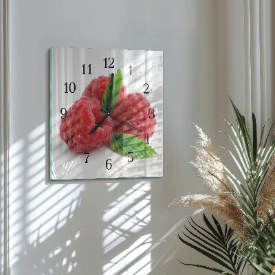 Glass wall clock square Raspberries