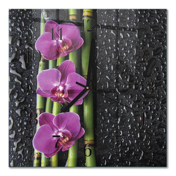 Glass clock square Orchid