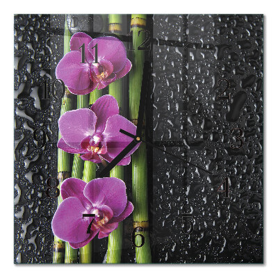 Glass clock square Orchid
