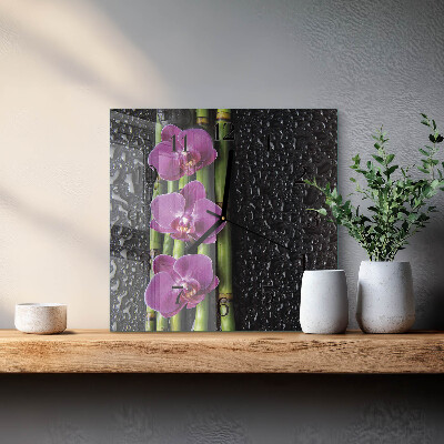 Glass clock square Orchid