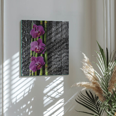 Glass clock square Orchid