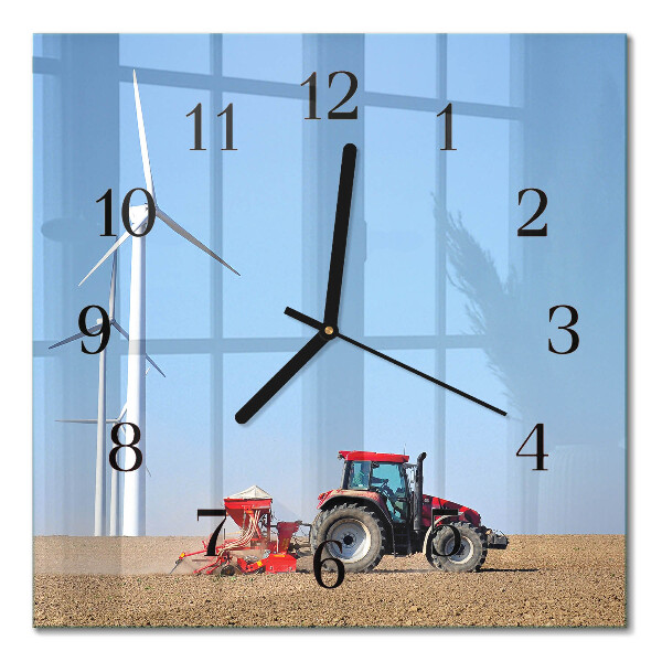 Glass wall clock square Tractor field