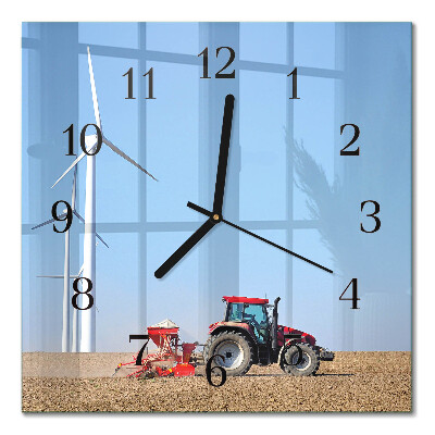 Glass wall clock square Tractor field