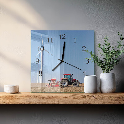 Glass wall clock square Tractor field
