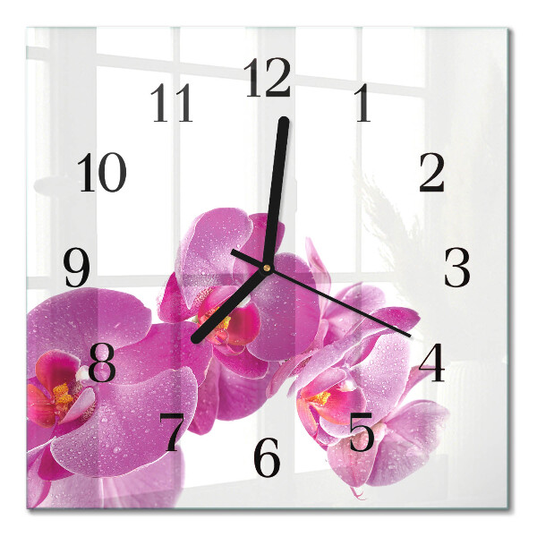 Glass clock square Orchid