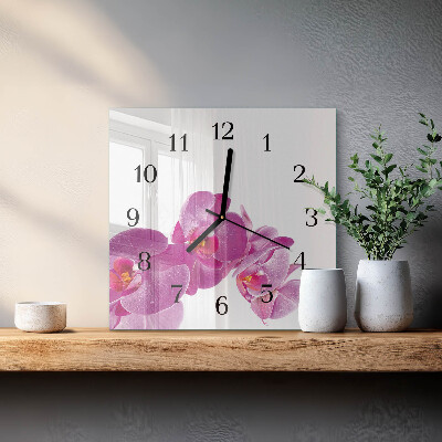 Glass clock square Orchid