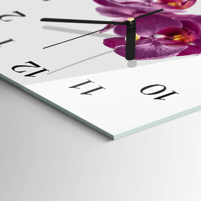 Glass clock square Orchid