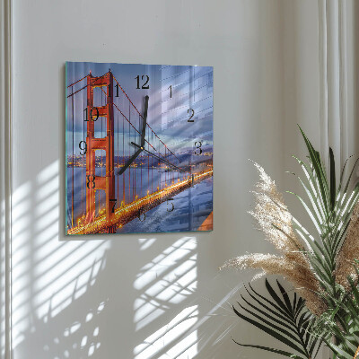 Glass wall clock square Golden Gate