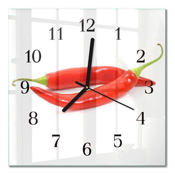 Glass wall clock square Chili pepper
