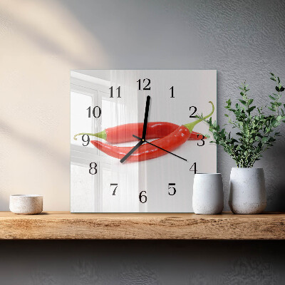 Glass wall clock square Chili pepper