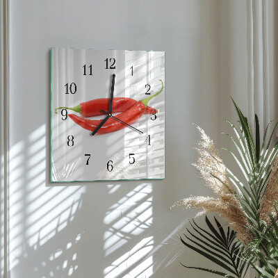 Glass wall clock square Chili pepper