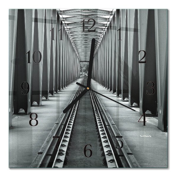 Glass wall clock square Railway tracks