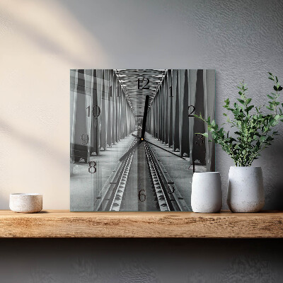 Glass wall clock square Railway tracks