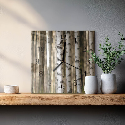 Glass wall clock square Birches