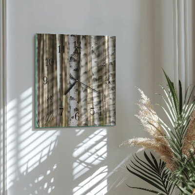 Glass wall clock square Birches
