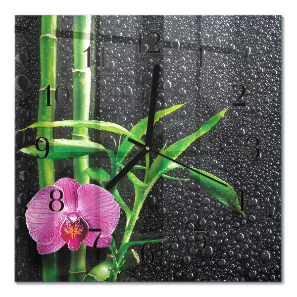 Glass wall clock square Bamboo spa