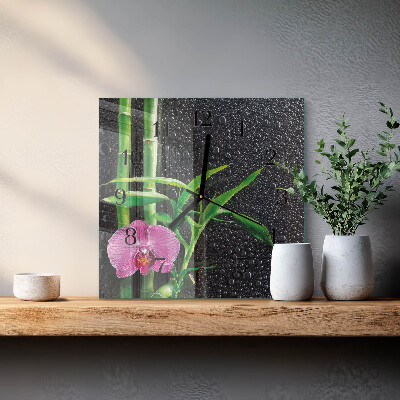 Glass wall clock square Bamboo spa