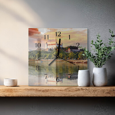 Glass clock square Castle on the river