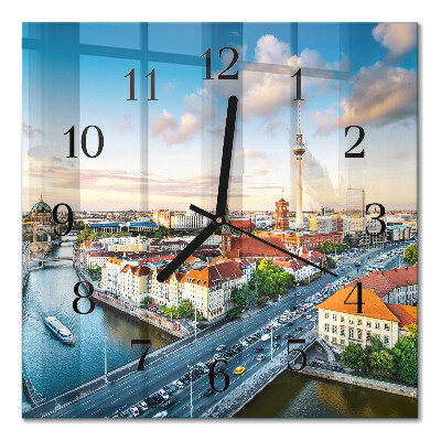 Glass wall clock square A river in the city