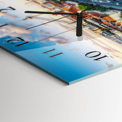 Glass wall clock square A river in the city