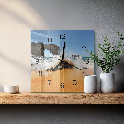 Glass wall clock square Beach