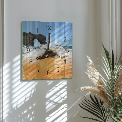Glass wall clock square Beach