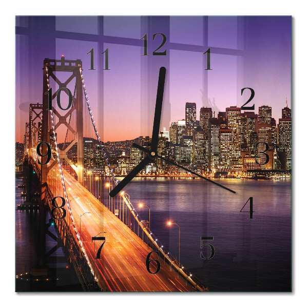 Glass wall clock square City of Bridges