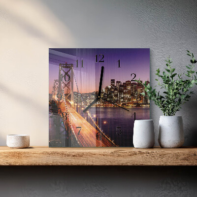 Glass wall clock square City of Bridges