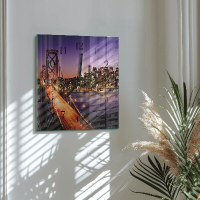 Glass wall clock square City of Bridges