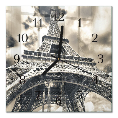 Glass wall clock square Eiffel Tower