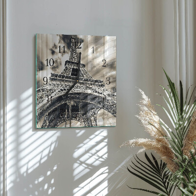 Glass wall clock square Eiffel Tower