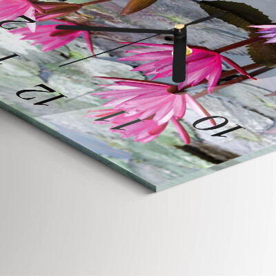 Glass clock square Water lilies