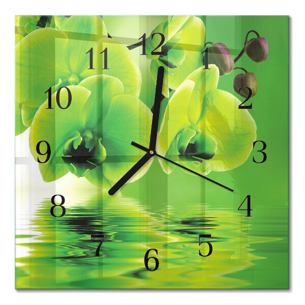 Glass wall clock square Orchid