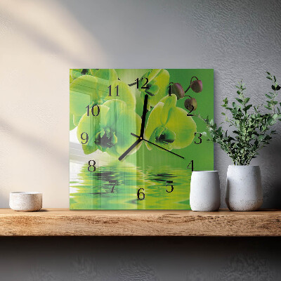 Glass wall clock square Orchid