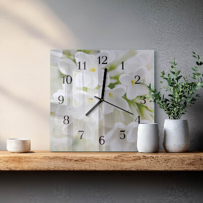 Glass clock square Flowers