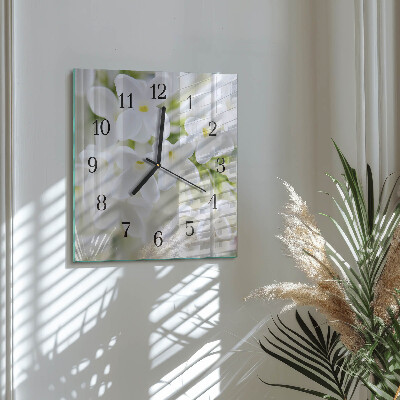 Glass clock square Flowers