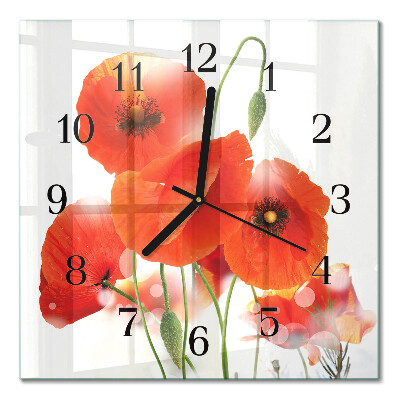 Glass wall clock square Poppies