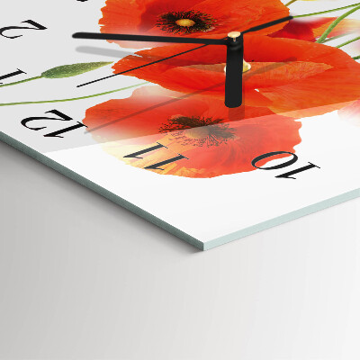 Glass wall clock square Poppies