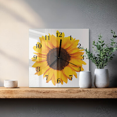 Glass wall clock square Sunflower